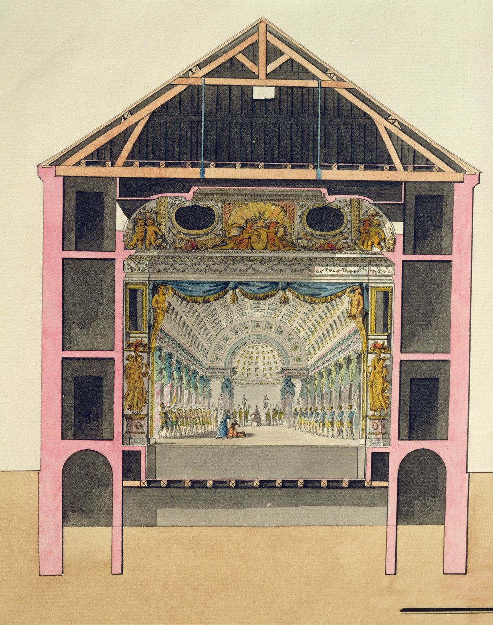 A Le Petit Trianon színháztermének terve, 1786 alkotó: Richard Mique