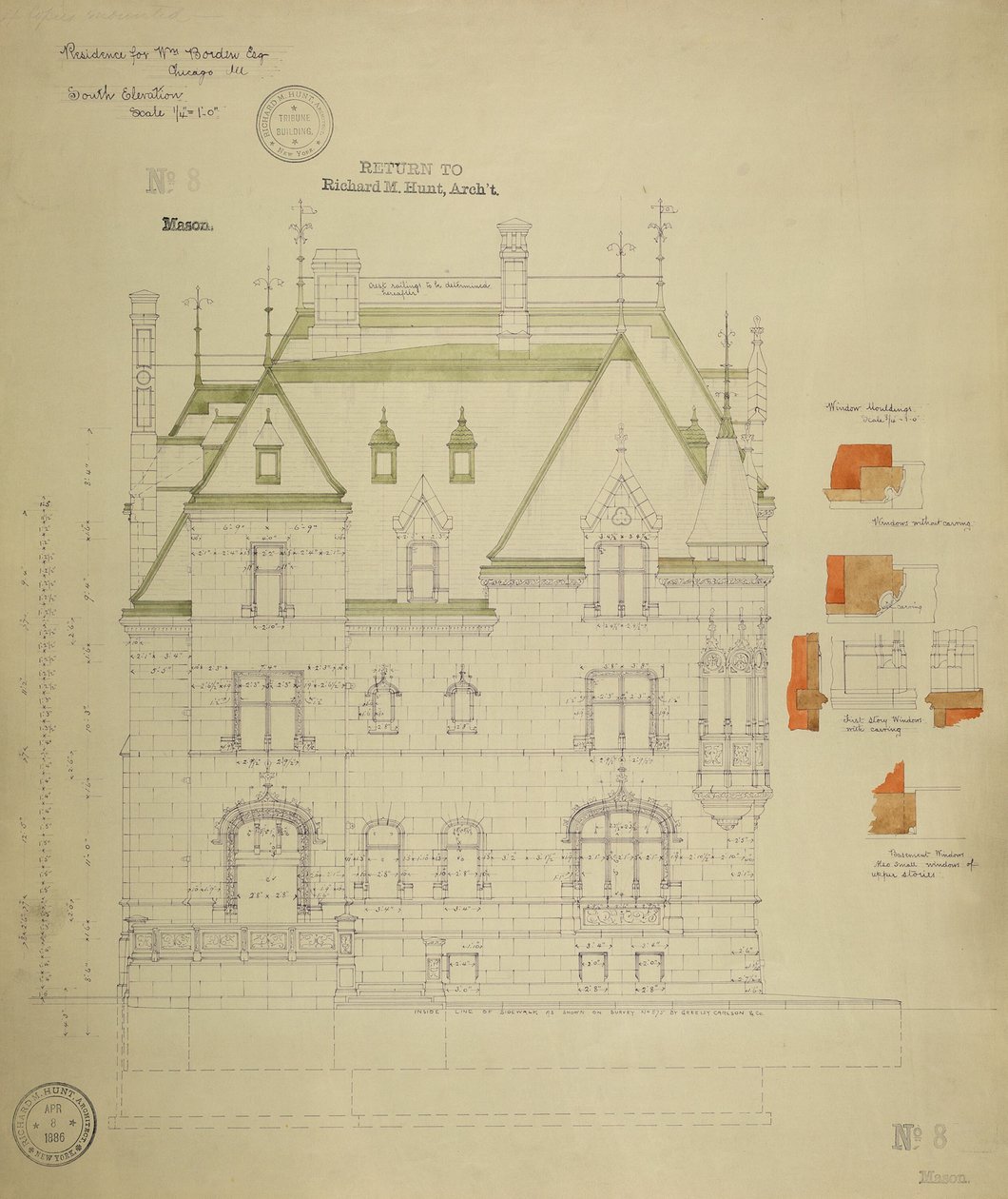 William Borden Residence, Chicago, Illinois, South Elevation alkotó: Richard Morris Hunt