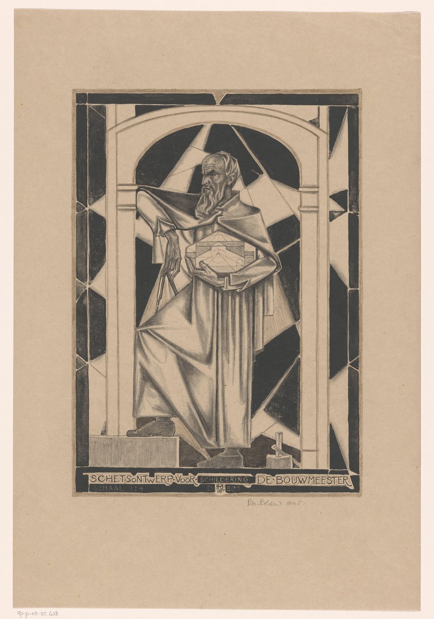 The Master Builder (eredeti cím az objektumon) Vázlatterv a De Bouwmeester festményhez (cím a tárgyon) alkotó: Richard Nicolaüs Roland Holst (signed by artist)