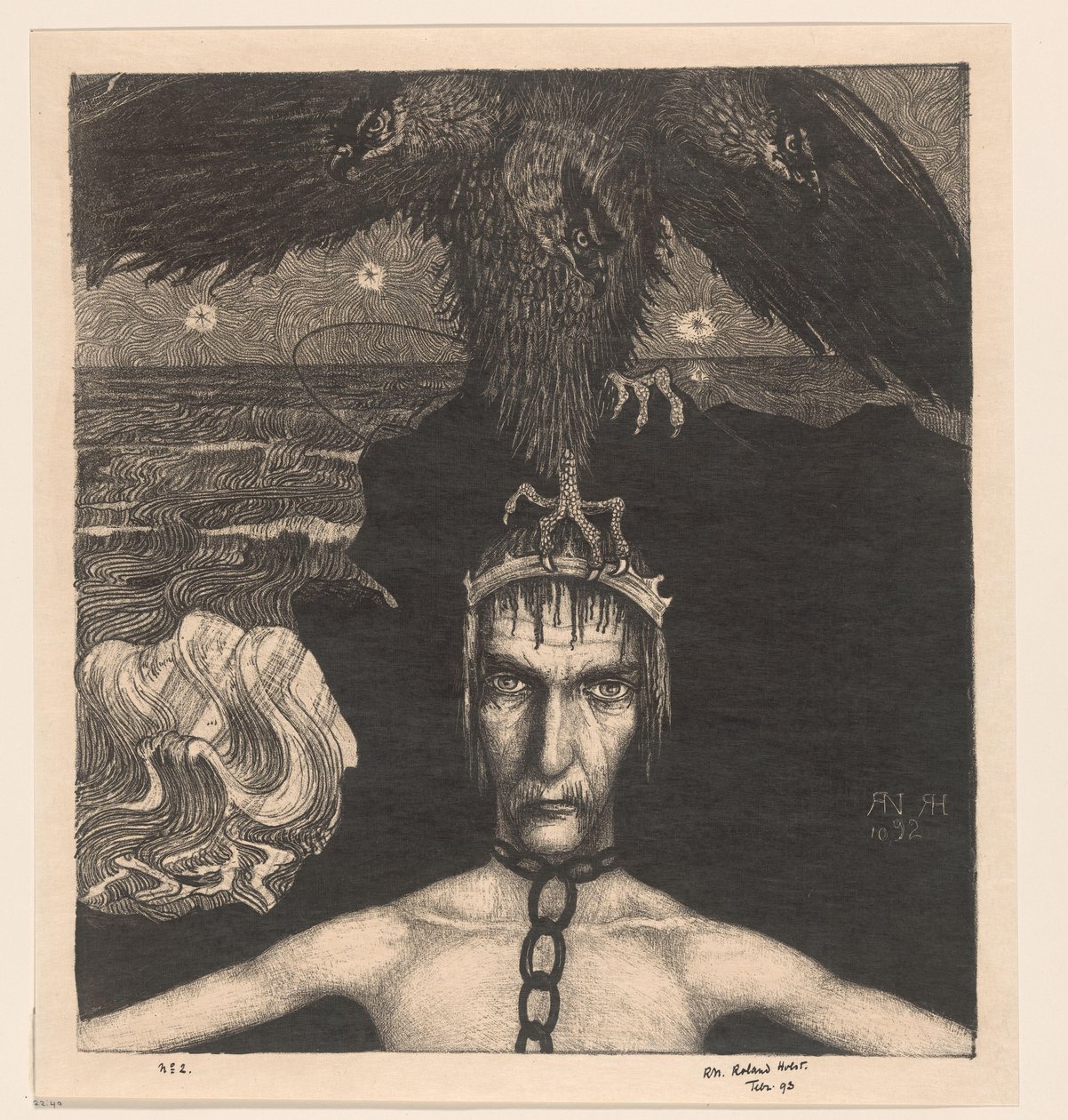 Leláncolt ember háromfejű ragadozómadárral a fején Anangke (Destiny) (eredeti cím) alkotó: Richard Nicolaüs Roland Holst (signed by artist)