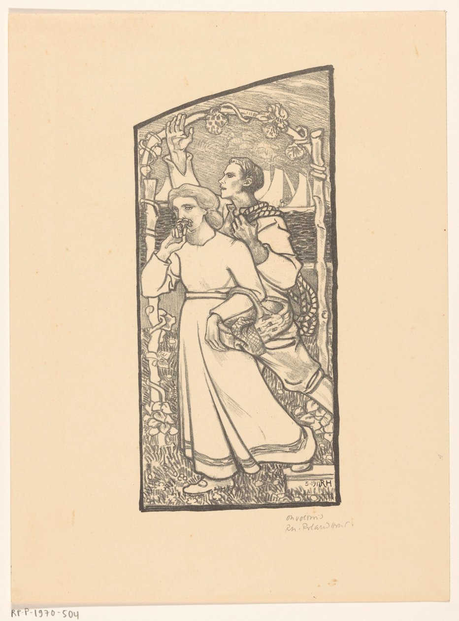 Lány kosárral és fiú kötéllel alkotó: Richard Nicolaüs Roland Holst (signed by artist)