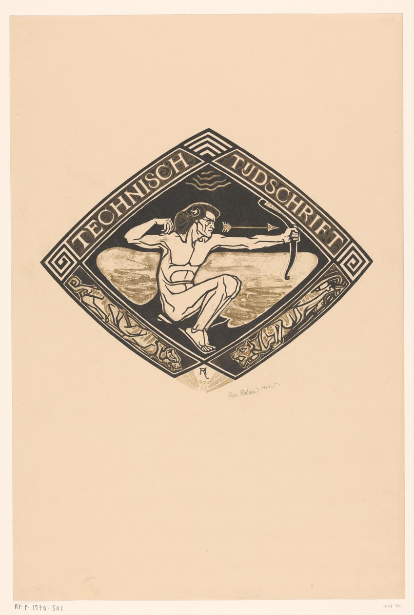 Borítóterv a következőhöz: Műszaki Magazin, 1914 alkotó: Richard Nicolaüs Roland Holst (signed by artist)