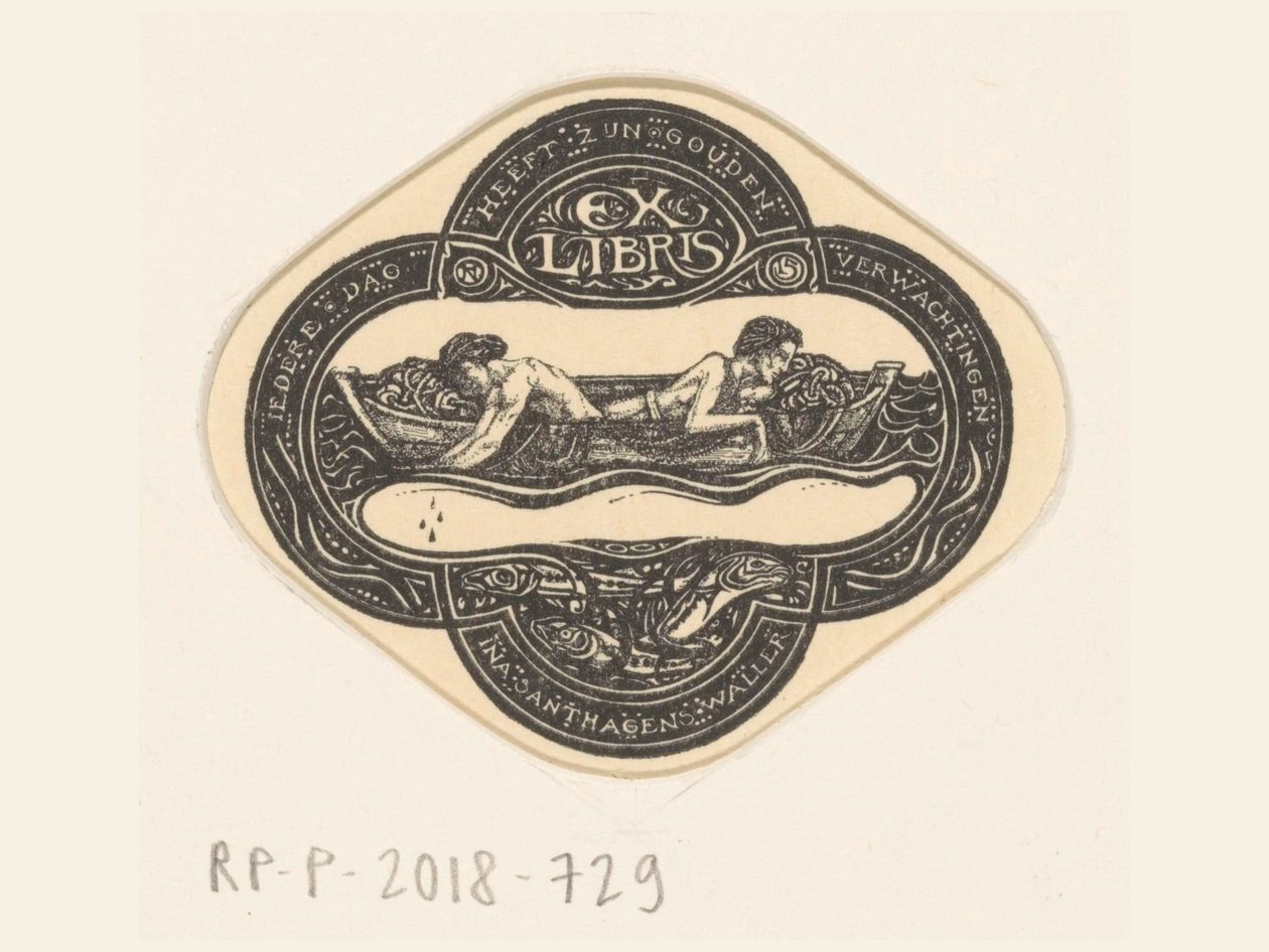 Ex libris: Ina van Eibergen Santahagens-Waller Minden napnak megvannak az arany elvárásai (cím a tárgyon) alkotó: Richard Nicolaüs Roland Holst