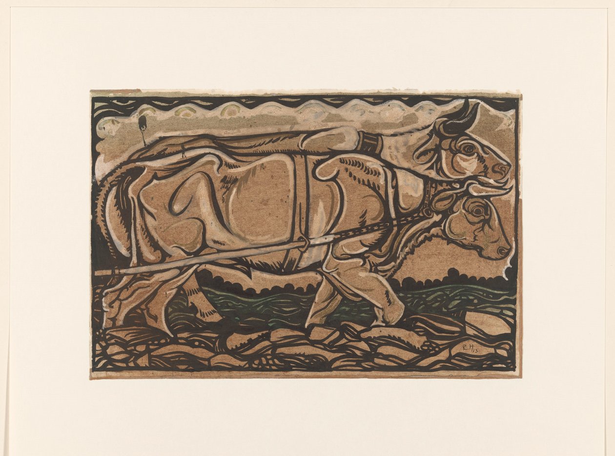 Tervezés a Heidemaatschappij festéséhez Arnhemben: két ivaros ökör alkotó: Richard Nicolaüs Roland Holst