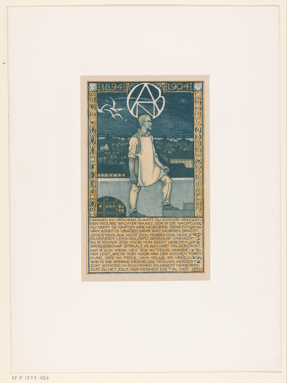 Nyomtatás az Általános Holland Gyémánt Dolgozók Szakszervezetének 1904. évi fennállásának tizedik évfordulója alkalmából alkotó: Richard Nicolaüs Roland Holst