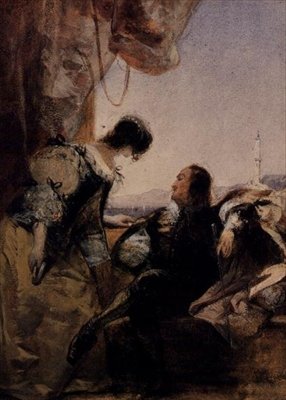 Egy lovas és hölgye a teraszon, Genova alkotó: Richard Parkes Bonington