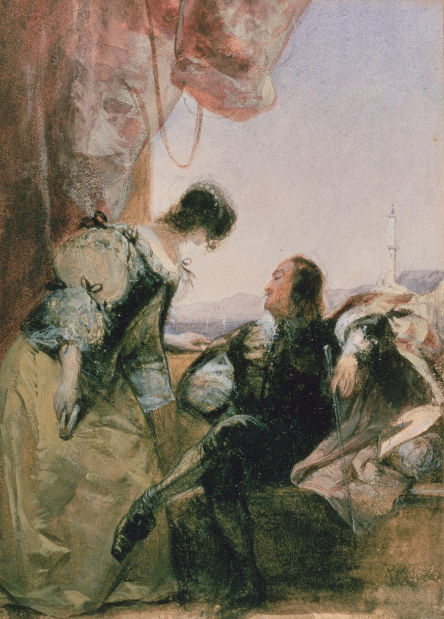 Egy Cavelier és hölgye a teraszon, Genova alkotó: Richard Parkes Bonington