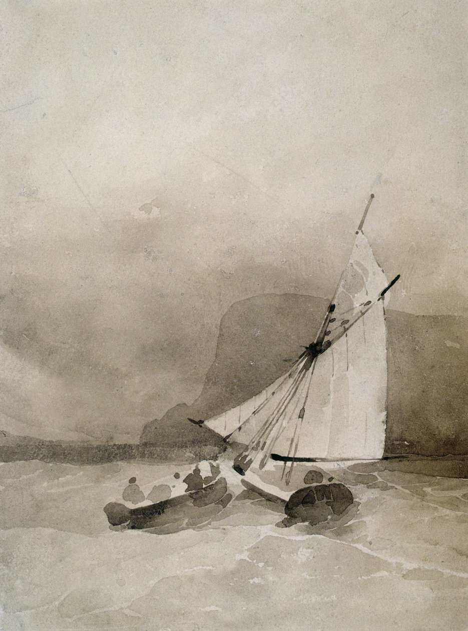Egy vitorlás és egy evezős csónak zord tengeren, Beachy Head mellett, Sussexben alkotó: Richard Parkes Bonington