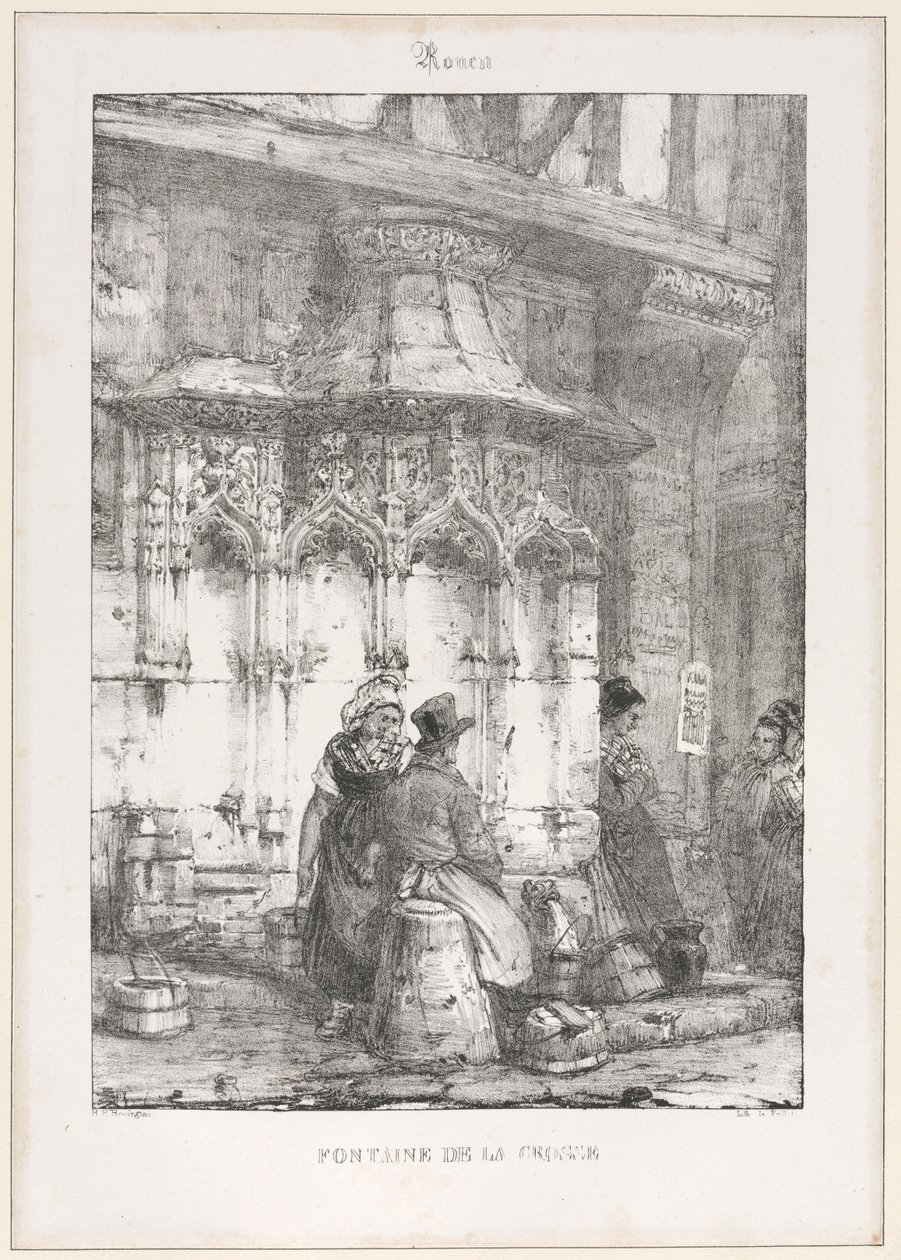 Építészeti maradványok és töredékek: Rouen - Fontaine de la Crosse, 1827. alkotó: Richard Parkes Bonington