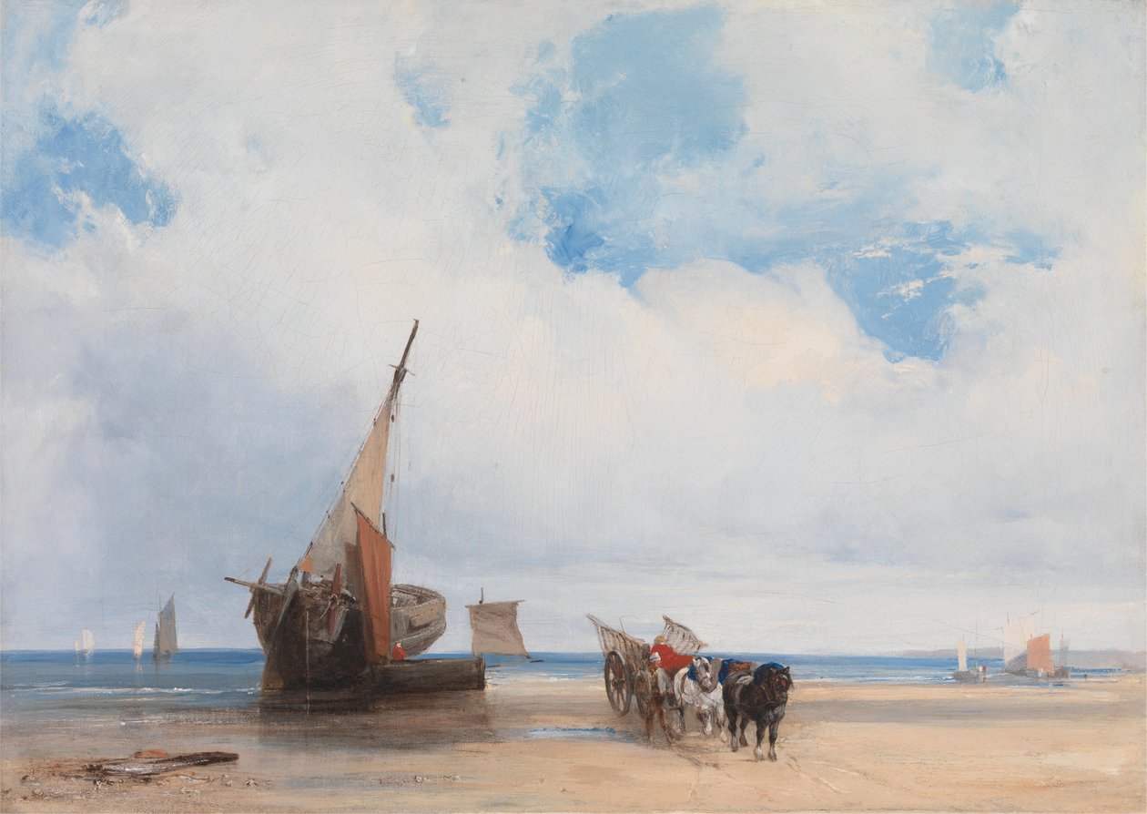 Partra vetett hajók és egy kocsi Trouville közelében alkotó: Richard Parkes Bonington