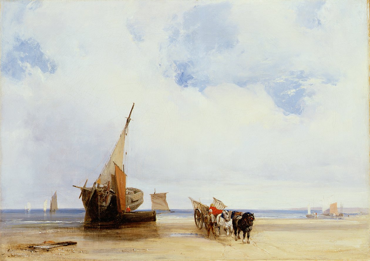 Partra ment hajók és kocsi Trouville közelében, 1825 körül (olaj, vászon) alkotó: Richard Parkes Bonington