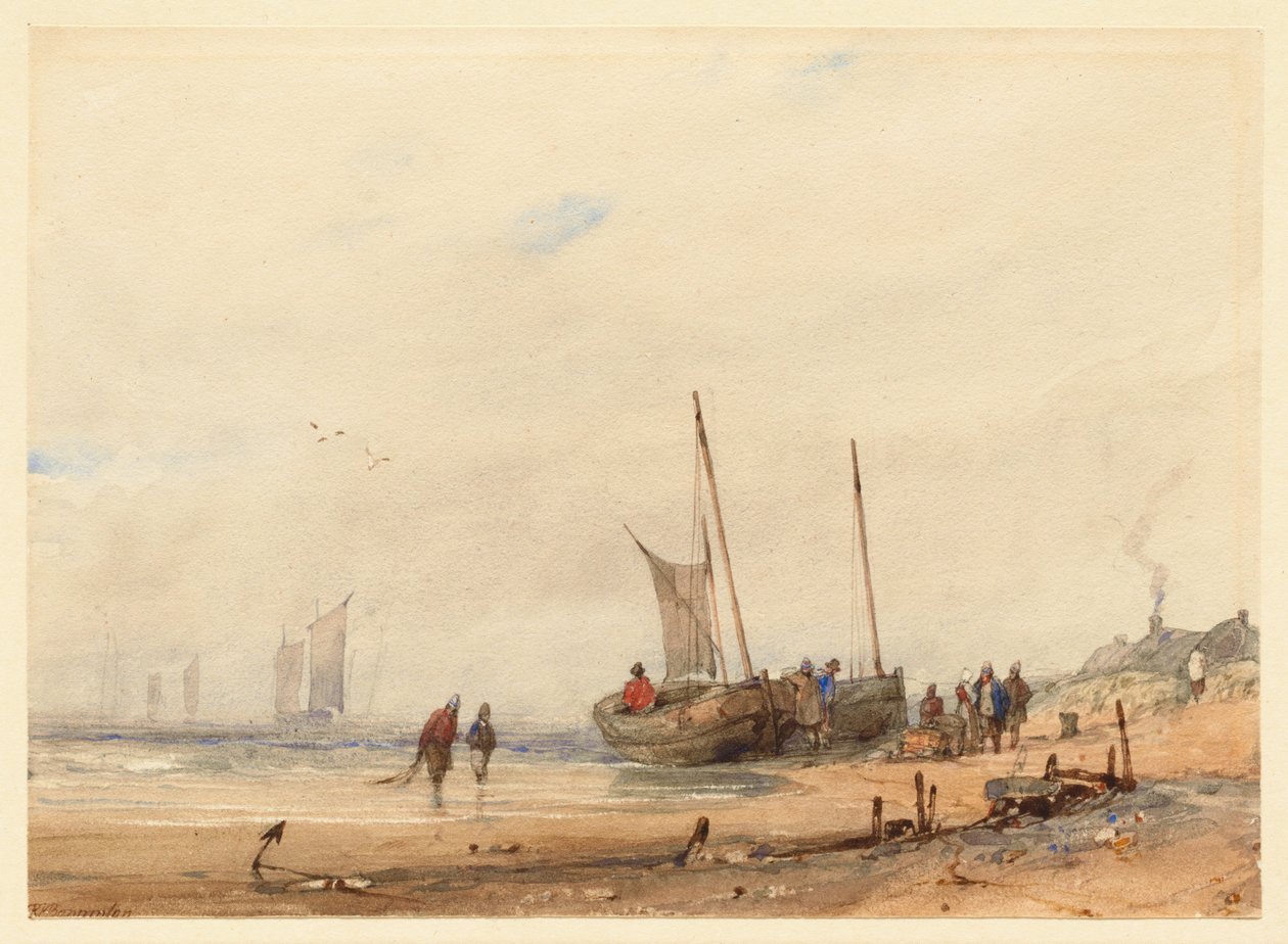Part partra vontatott csónakokkal és alakokkal alkotó: Richard Parkes Bonington