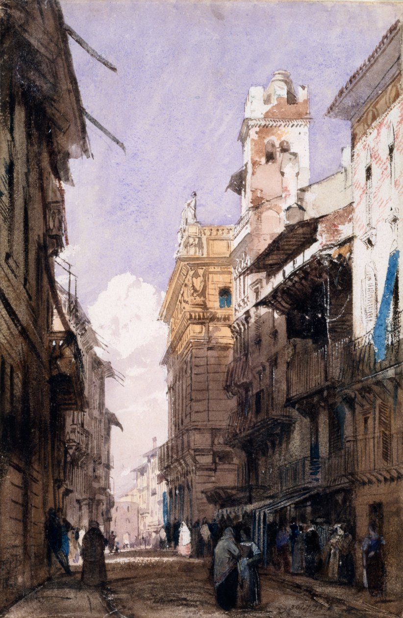 Corso Saint Anastasia, Verona (akvarell, papír) alkotó: Richard Parkes Bonington