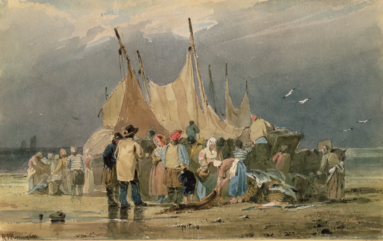 Halászok a tengerparton, közeleg a vihar (akvarell) alkotó: Richard Parkes Bonington