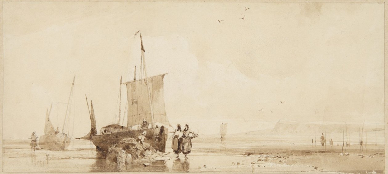 Halászhajók a normandiai part homokján alkotó: Richard Parkes Bonington