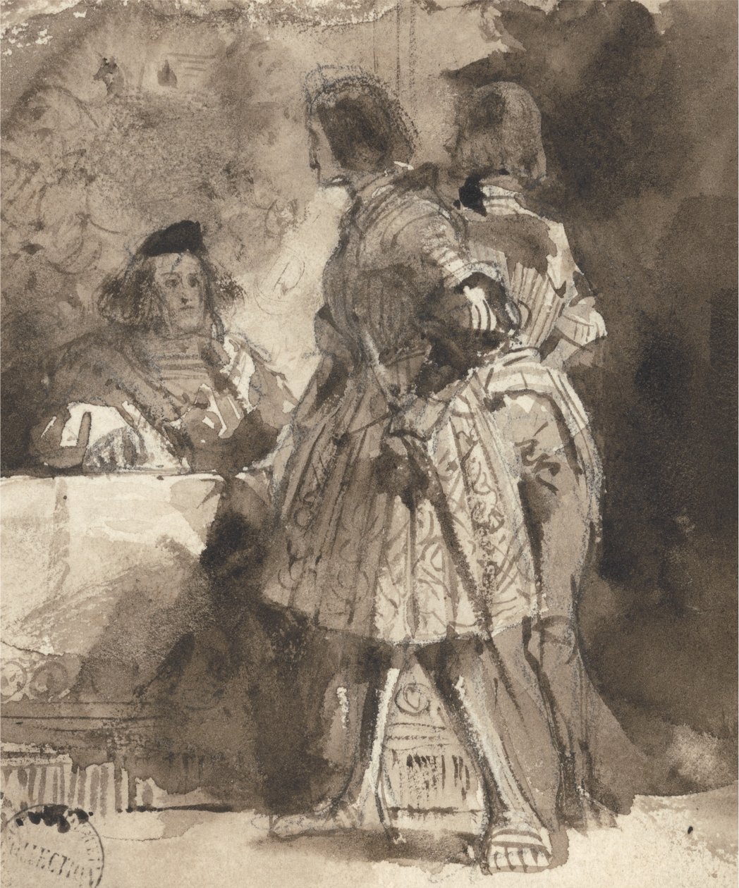 Goetz von Berlichingen a császári magisztrátus előtt, 1826 körül (barna mosás és tinta grafit felett a papíron) alkotó: Richard Parkes Bonington