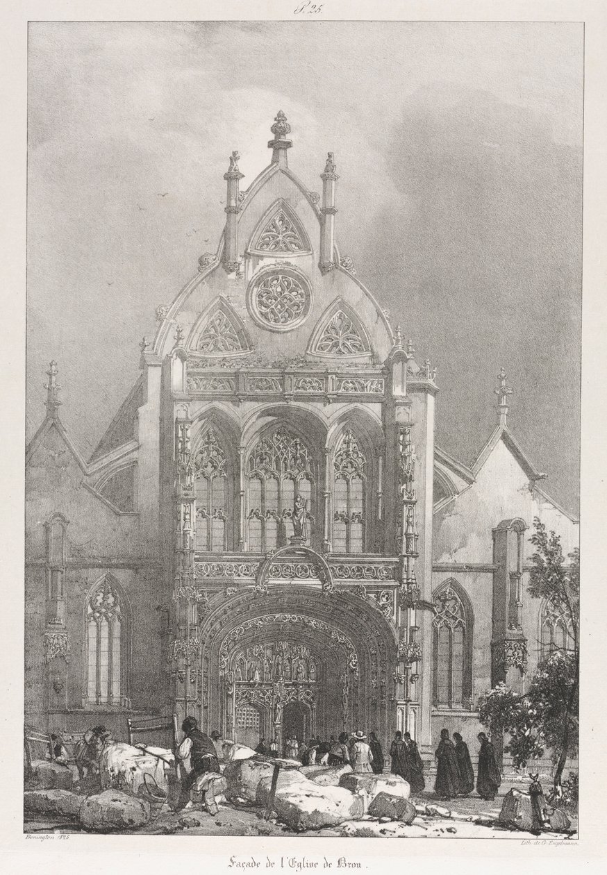 Festői és romantikus kirándulások ó-Franciaországban, Franche-Compté: A Brou-i templom eleje, 1825. alkotó: Richard Parkes Bonington