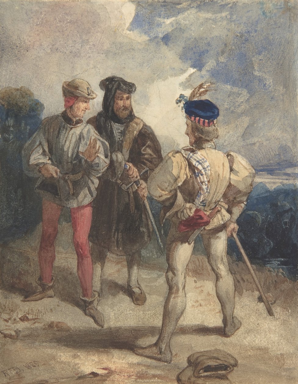 Quentin Durward és az álcázott XI. Lajos recto, Study of male figure verso, 1825 vagy 1826. alkotó: Richard Parkes Bonington