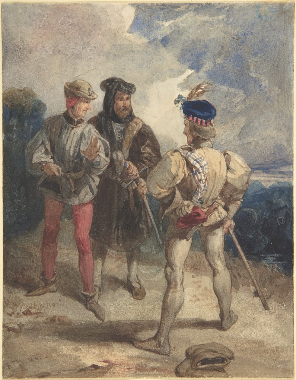 Quentin Durward és az álruhás XI. Lajos (recto); Férfialak-tanulmány (verso) alkotó: Richard Parkes Bonington