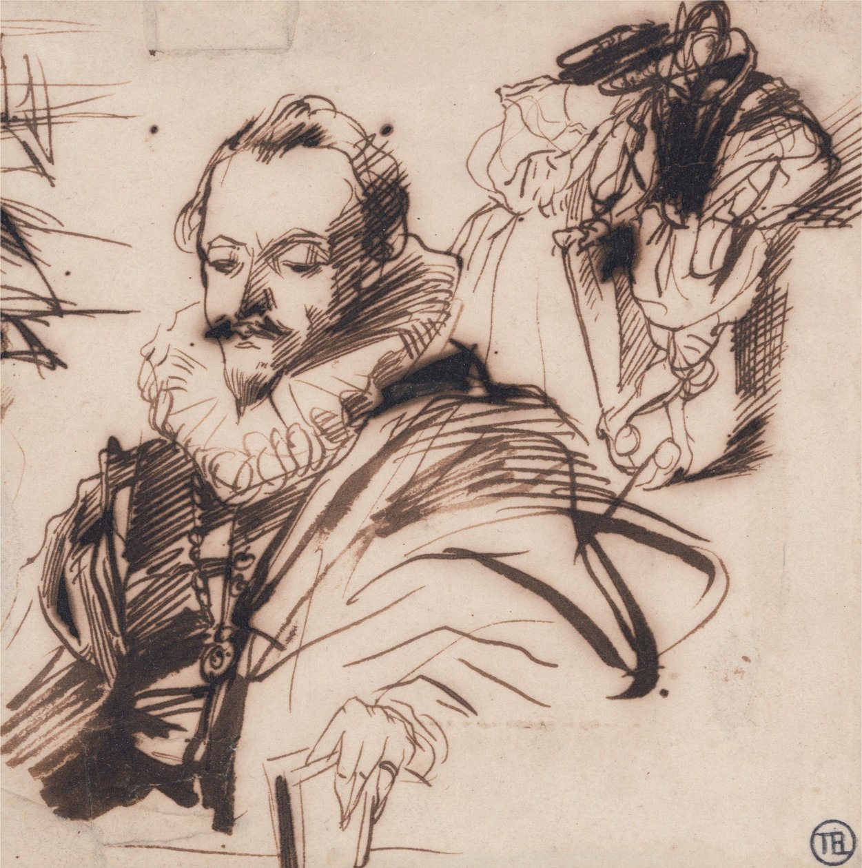 Egy úriember ábrázolása 17. századi viseletben alkotó: Richard Parkes Bonington
