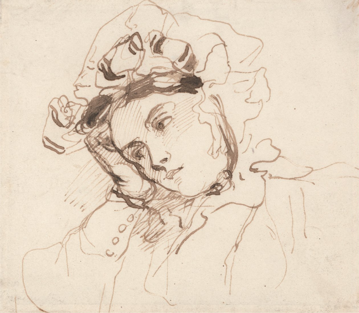 Tanulmány egy nőről a fejével a kezére alkotó: Richard Parkes Bonington