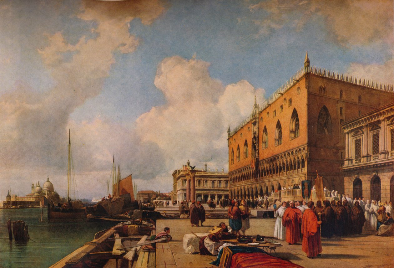 Velence: Hercegi palota vallási körmenettel, 1828 alkotó: Richard Parkes Bonington