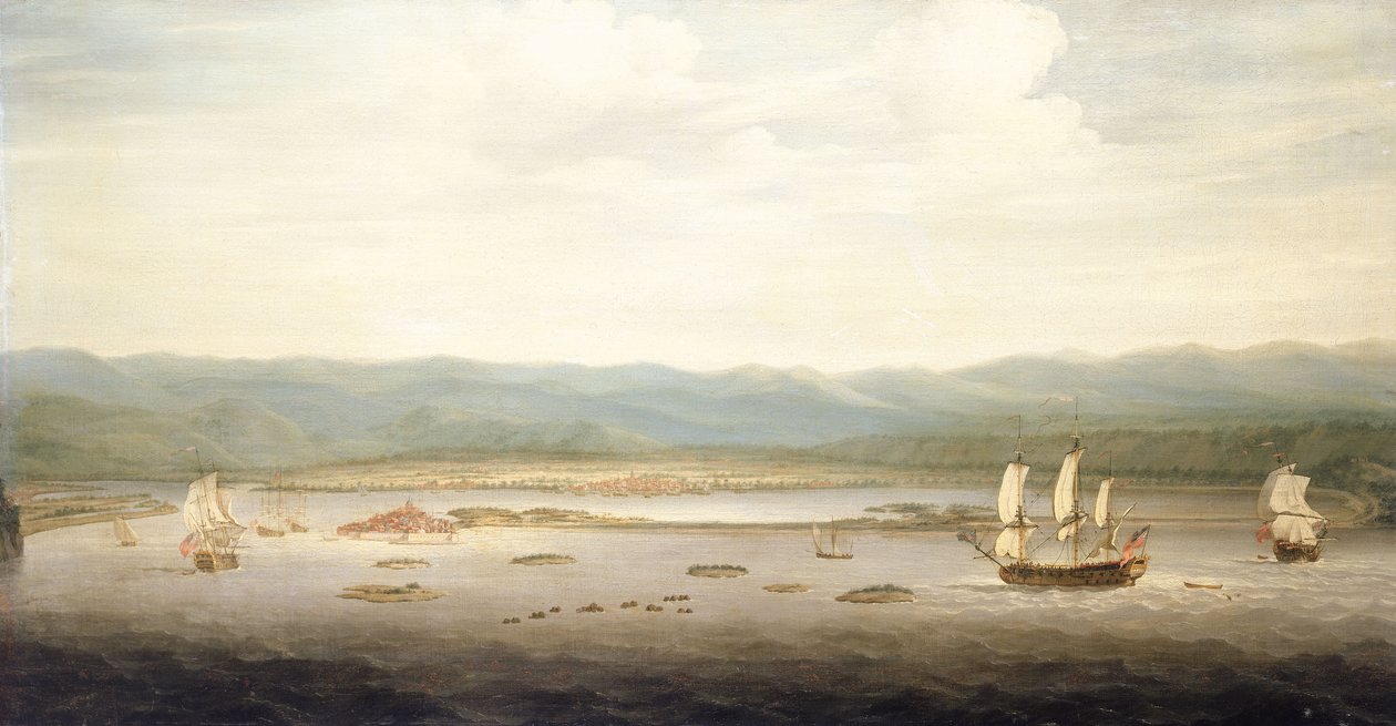 Port Royal látképe, Jamaica, 1758 körül (olaj, vászon) alkotó: Richard Paton