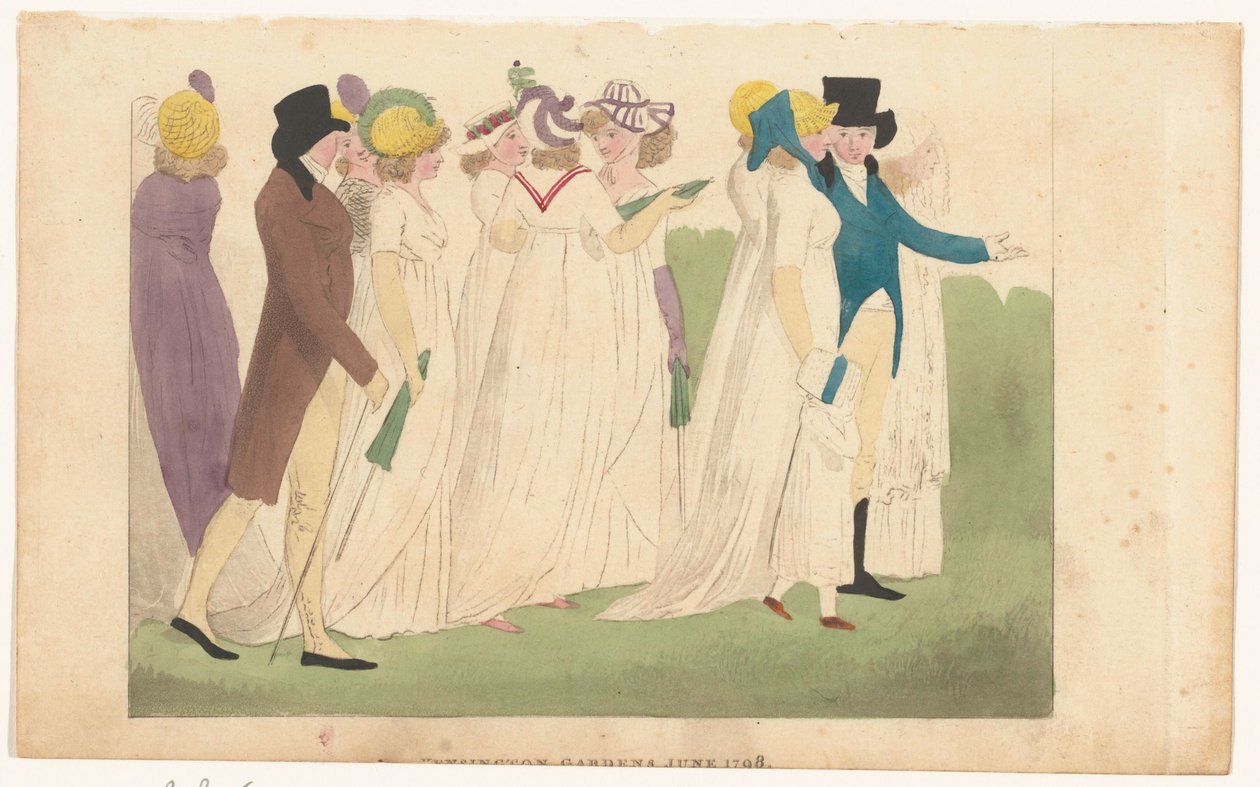 A londoni és párizsi női divat magazinja: Kensington Gardens, 1798. június alkotó: Richard Phillips