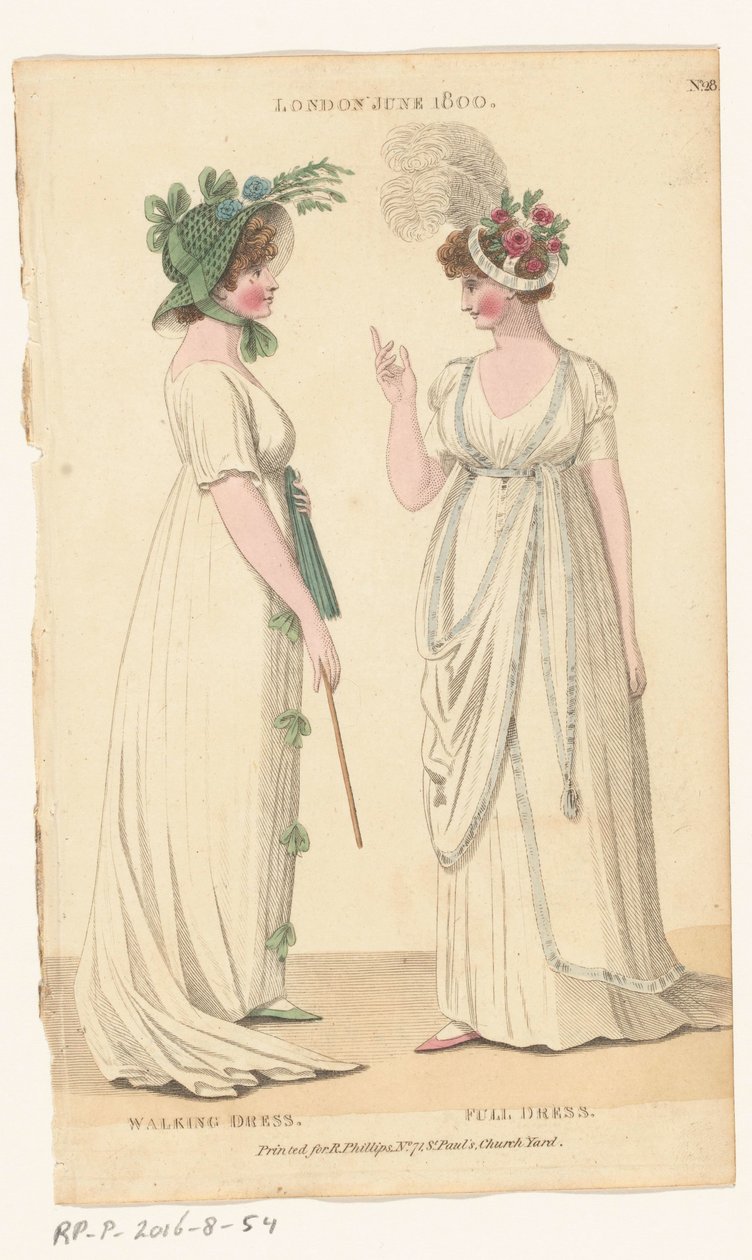 Magazine of Female Fashions of London and Paris, 28. szám: London, 1800. június: Sétálóruha; Teljes ruha alkotó: Richard Phillips