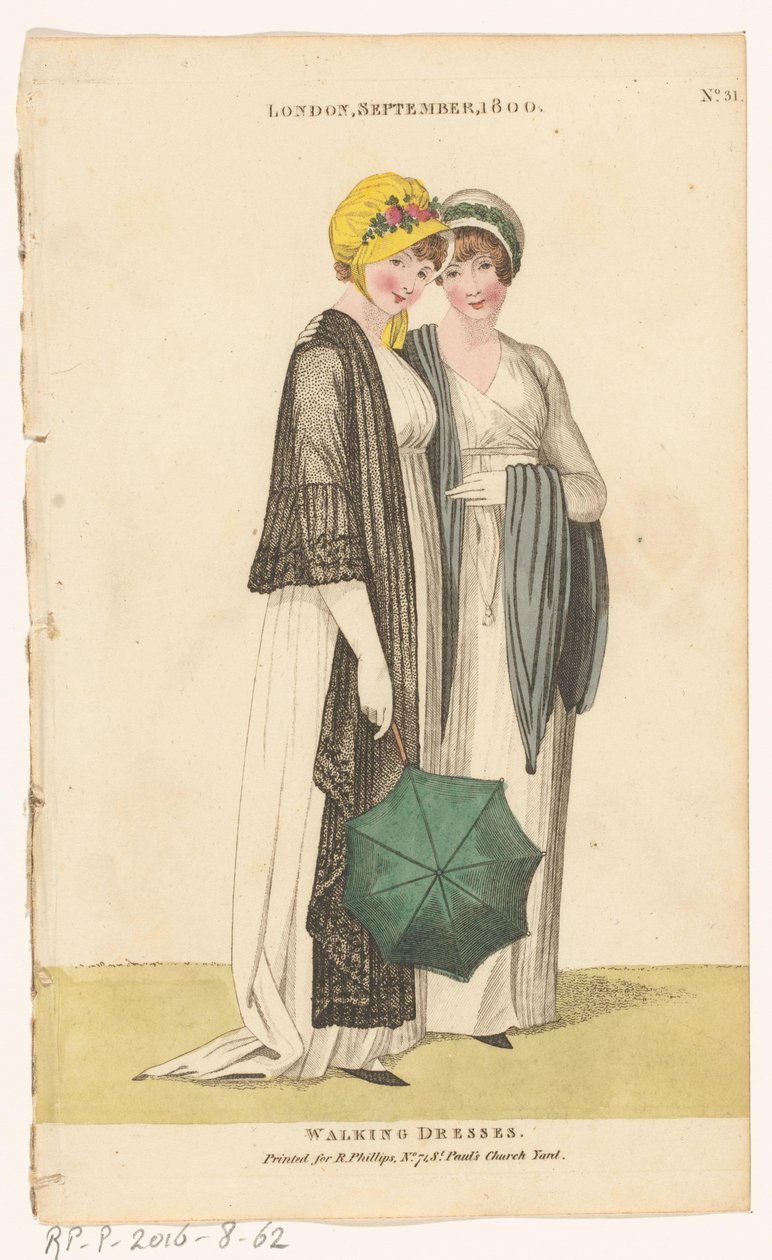 A londoni és párizsi női divat magazinja. 31. szám: London, 1800. szeptember: Sétálóruhák alkotó: Richard Phillips