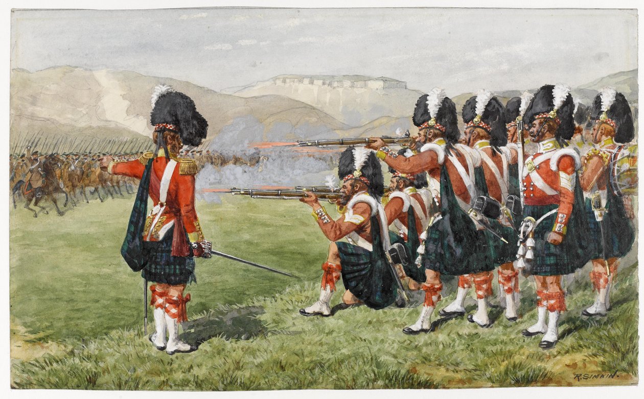 A 93. sutherlandi hegyvidékiek a balaclavai csatában 1854. október 25-én: The Thin Red Line, 1854 (wc papíron) alkotó: Richard Simkin