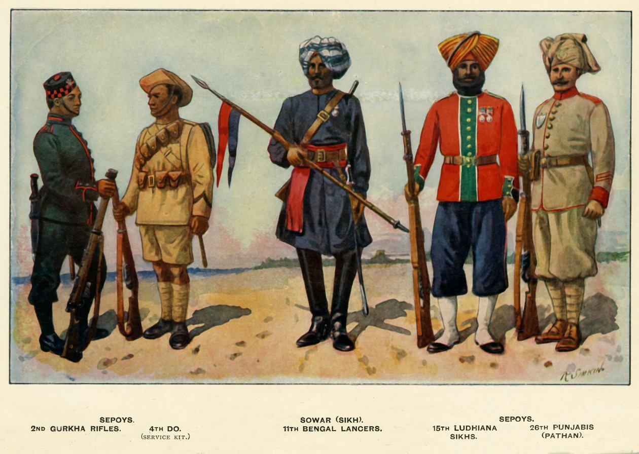 Az indiai hadsereg típusai, 1919. alkotó: Richard Simkin