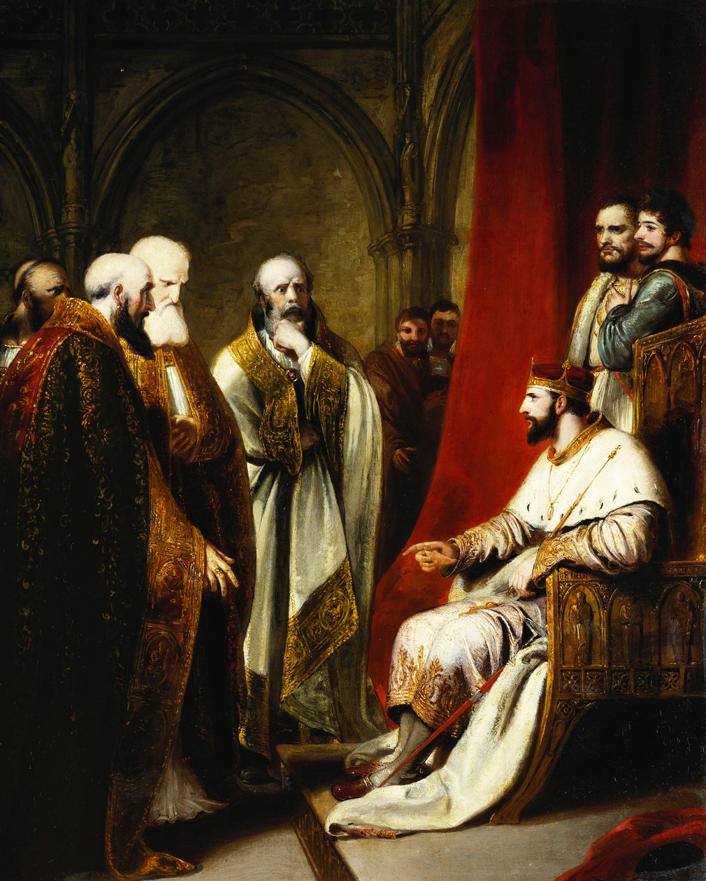 III. Henrik válaszolt Canterbury érsekének és Salisbury, Winchester és Carlisle püspökeinek, akik reformációt követeltek az államban, alkotó: Richard Westall