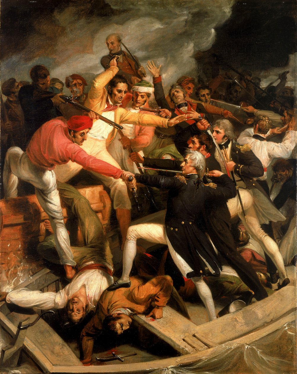 Nelson összeütközésben egy spanyol hajóval, 1797 júliusában alkotó: Richard Westall