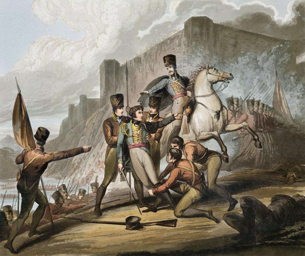 Portó, a "The Victories of the Duke of Wellington" című könyvből, metszet: T. Fielding, pub. 1819 alkotó: Richard Westall