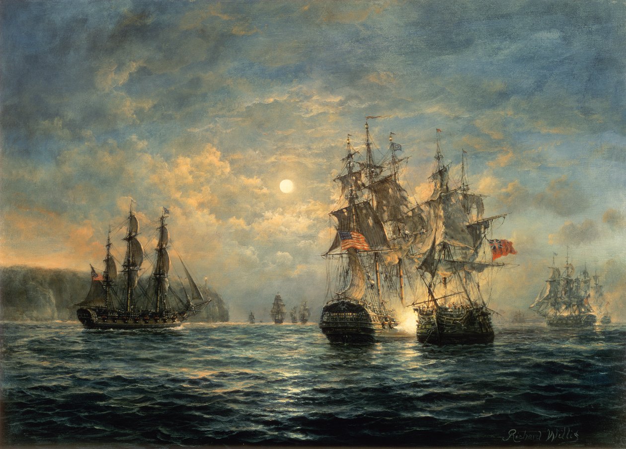 Bonhomme Richard és a Serapis eljegyzése Flamborough Head mellett, 1779 alkotó: Richard Willis