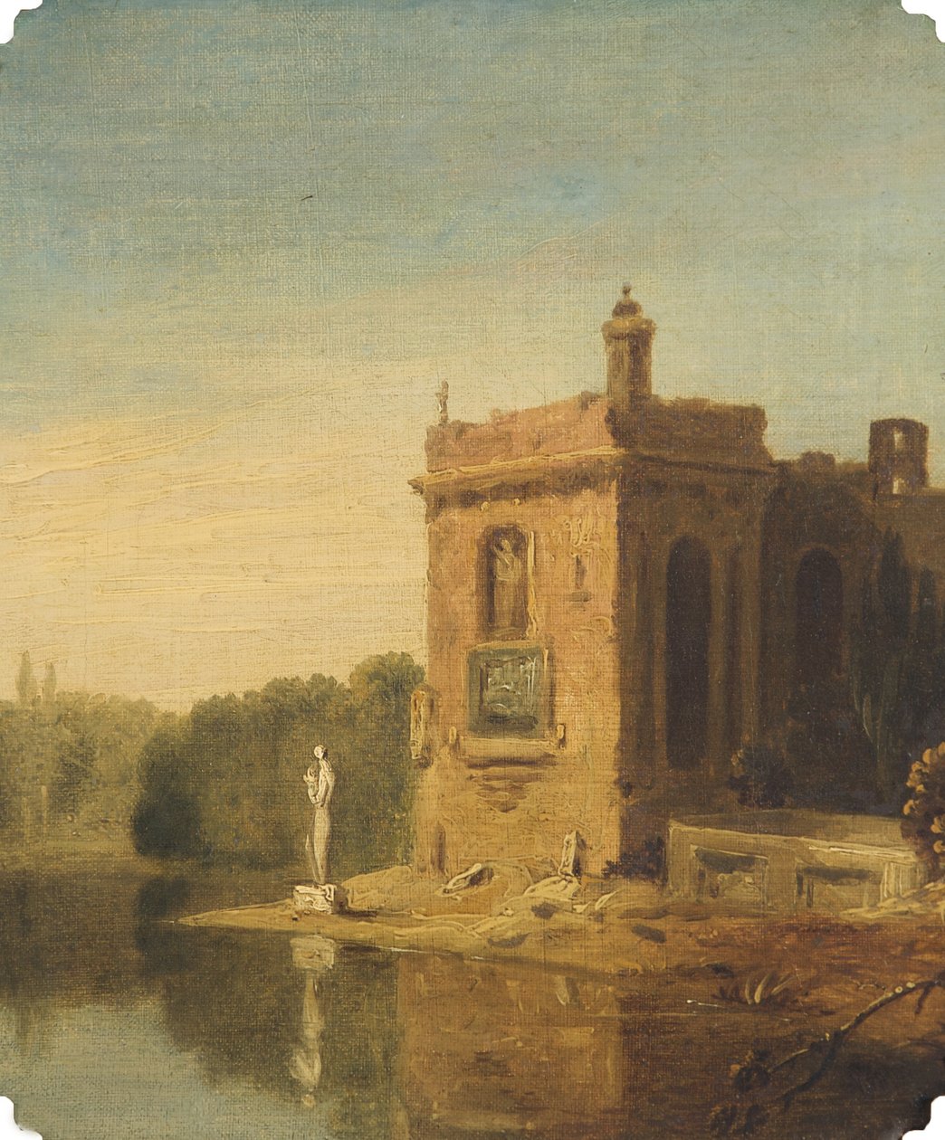 Tó pavilonnal és szoborral, Olaszország (olaj, vászon) alkotó: Richard Wilson