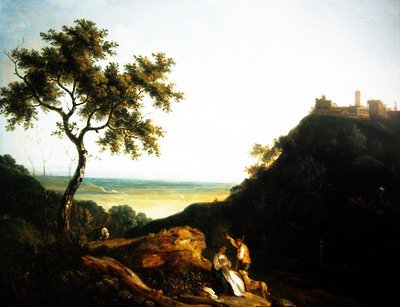 Walesi táj figurákkal (olaj, vászon) alkotó: Richard Wilson