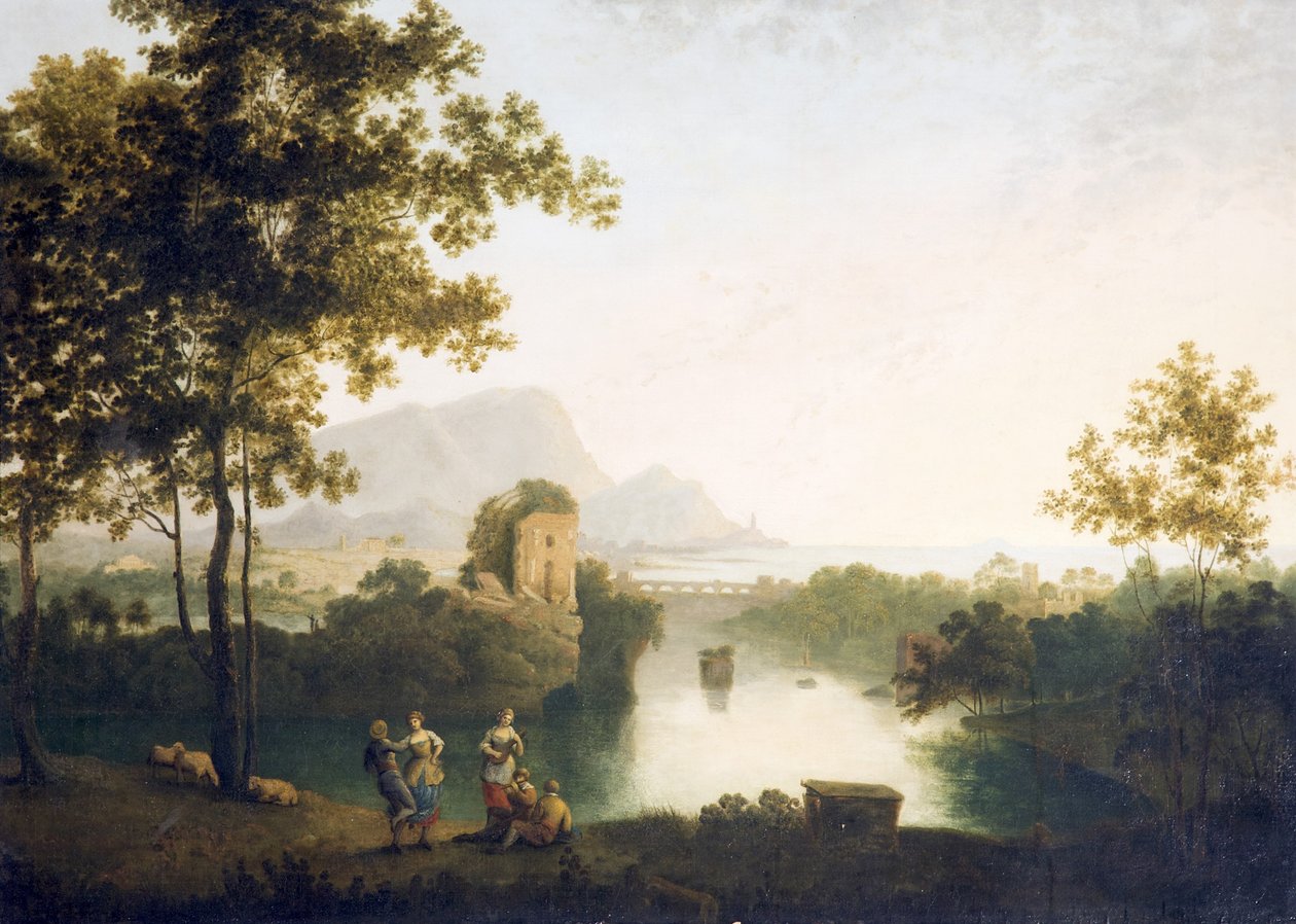 Este a River Mouth-on táncoló parasztokkal (olaj, vászon) alkotó: Richard Wilson