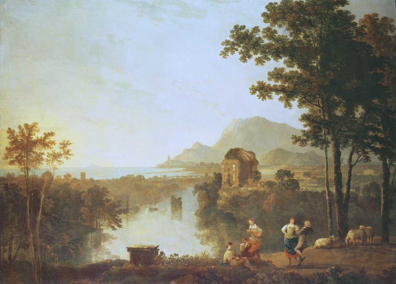 Kiterjedt tengerparti táj este (olaj, vászon) alkotó: Richard Wilson