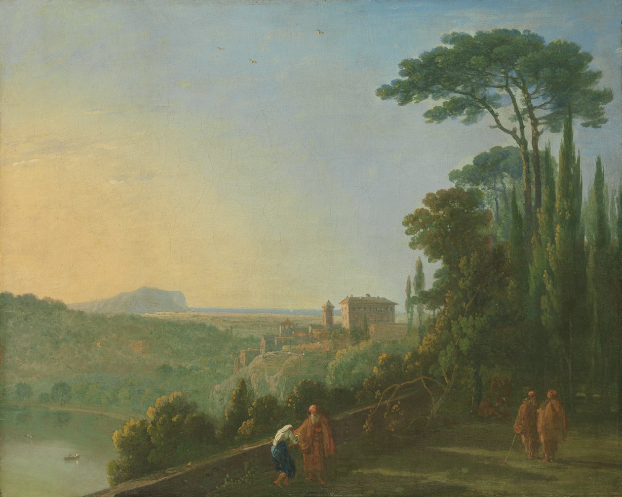 Nemi-tó és Genzano a kapucinus kolostor teraszáról, kb. 1756-57. alkotó: Richard Wilson
