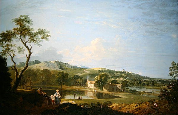 Táj házikókkal (olaj, vászon) alkotó: Richard Wilson
