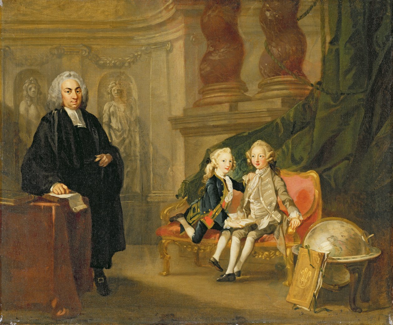 György herceg (1738-1820) és Edward Augustus herceg (1739-67) Frederick (1707-51) walesi herceg fiai, tanárukkal, Dr. Francis Ayscough-val, 1748-49 körül (olaj, vászon) alkotó: Richard Wilson