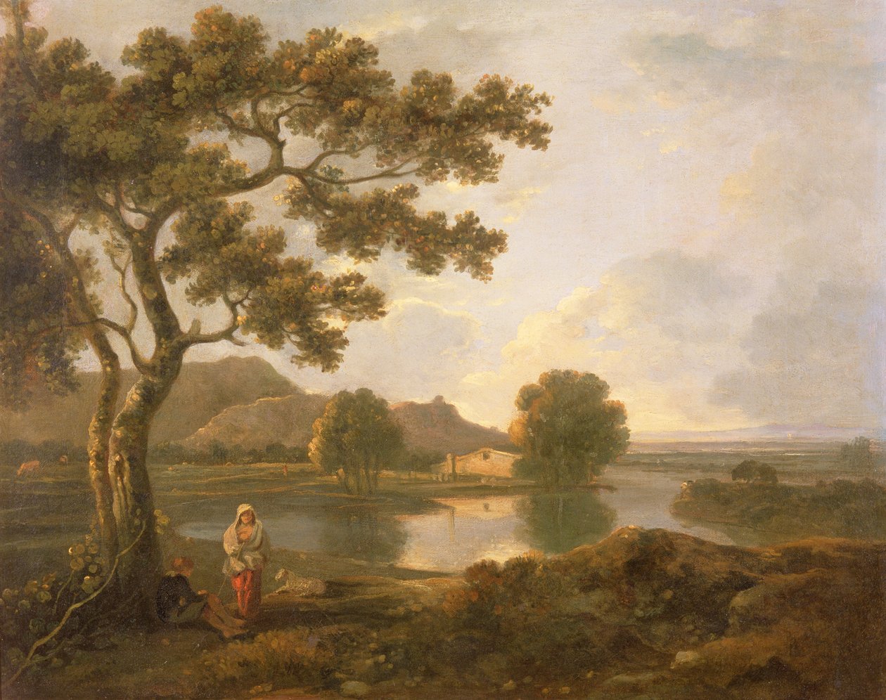 Folyói jelenet parasztházzal (olaj, vászon) alkotó: Richard Wilson