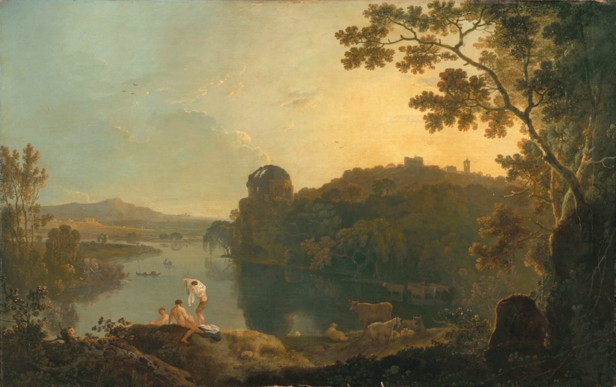 Folyói jelenet: fürdőzők és szarvasmarhák, 1763-65 körül (olaj, vászon) alkotó: Richard Wilson