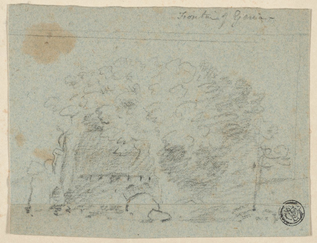 Fák vázlata a híd mellett (recto); épület vázlata (verso) alkotó: Richard Wilson