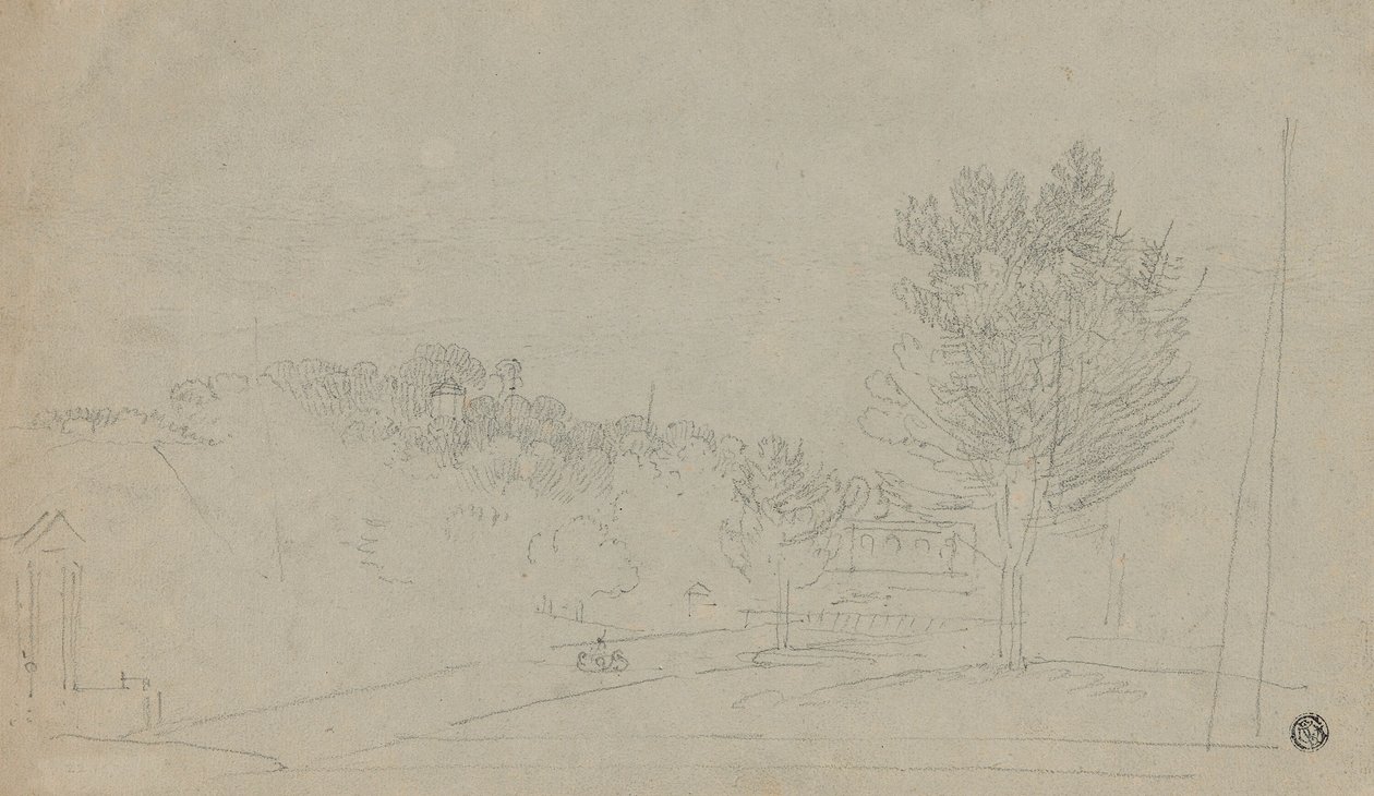 Kilátás a Wilson-házra és a kertekre (recto); Kilátás a Wilson-házra és a kertekre (fordítva) alkotó: Richard Wilson