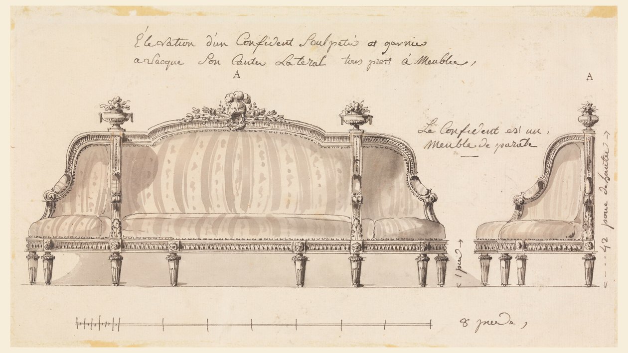 Rajz, tervezet egy magabiztoshoz, 1780 körül. alkotó: Richard de Lalonde