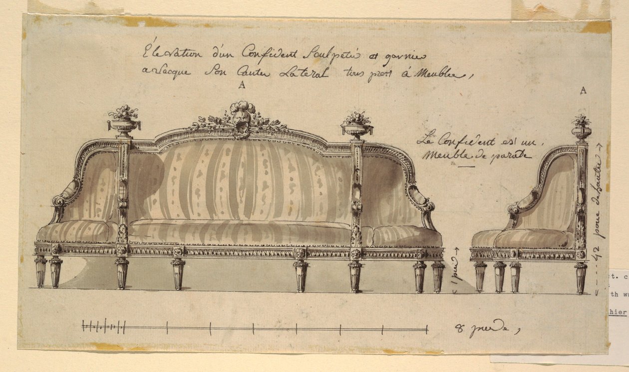 Rajz, tervezet egy magabiztoshoz, 1780 körül. alkotó: Richard de Lalonde