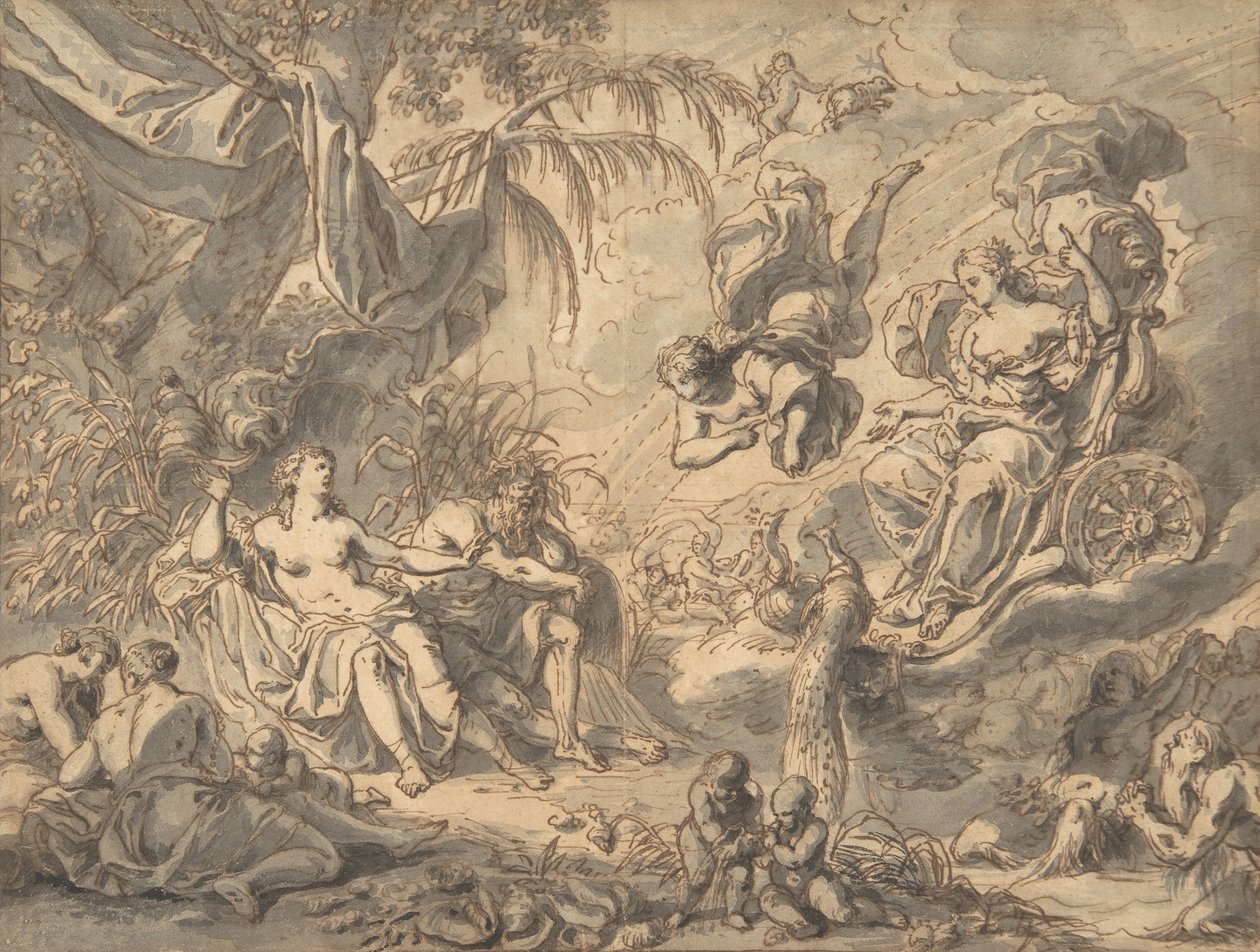 Juno a szekerén meglátogat egy fiatal nőt és egy folyóistent, 17. század vége – 18. század közepe. alkotó: Richard van Orley